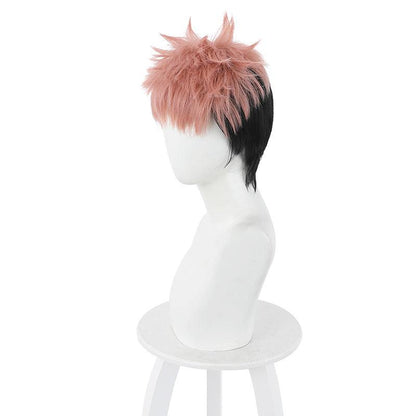 anime jujutsu kaisen yuji itadori short pink gradient black cosplay wigs