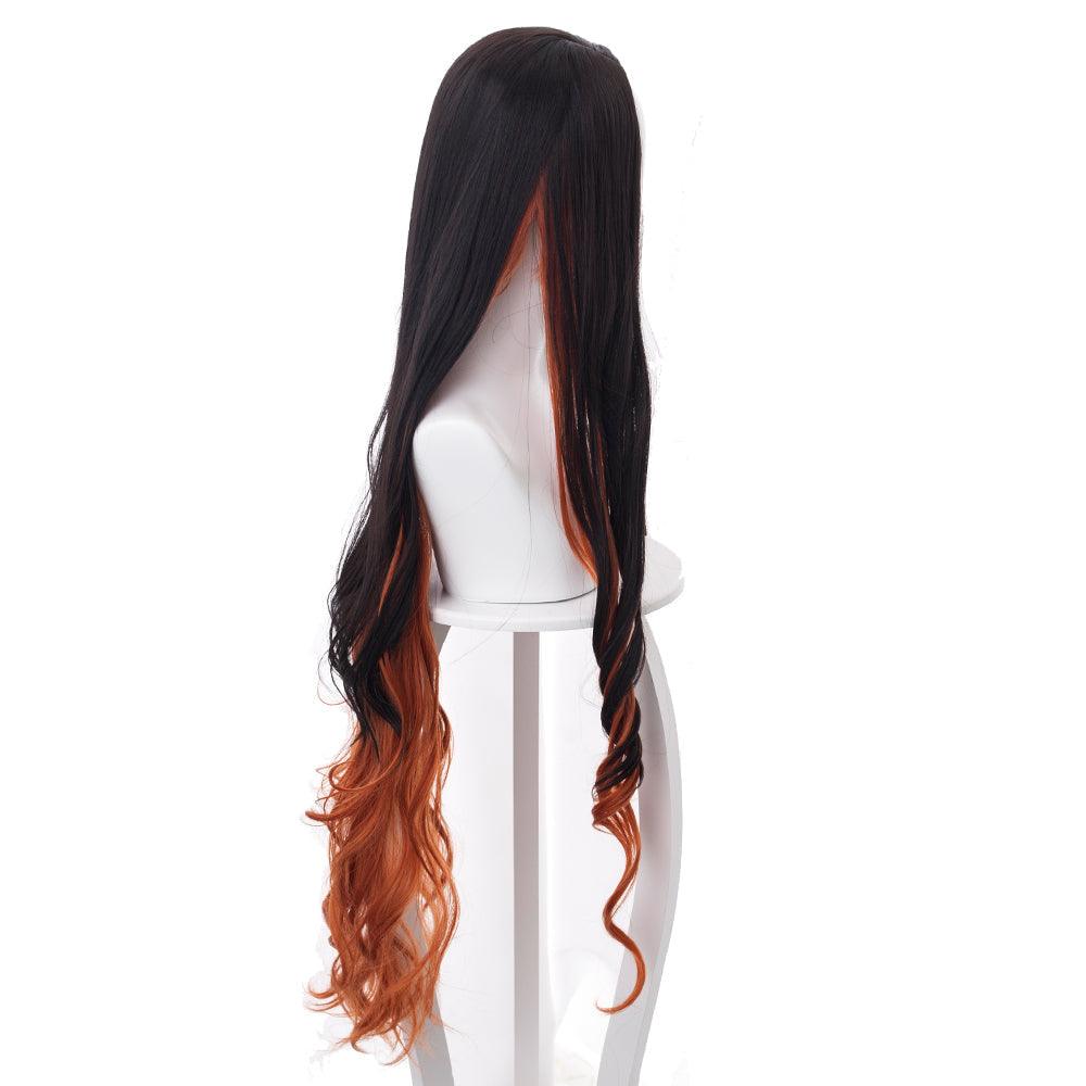 demon slayer kamado nezuko black gradient brownish yellow long cosplay wig 487b