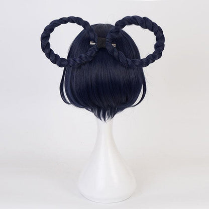 game genshin impact xiangling navy blue cosplay wigs