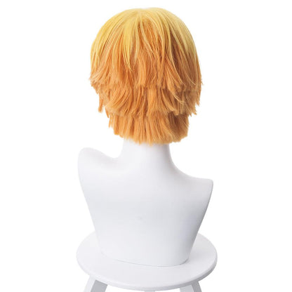 demon slayer agatsuma zenitsu yellow gradient orange short cosplay wig 487c