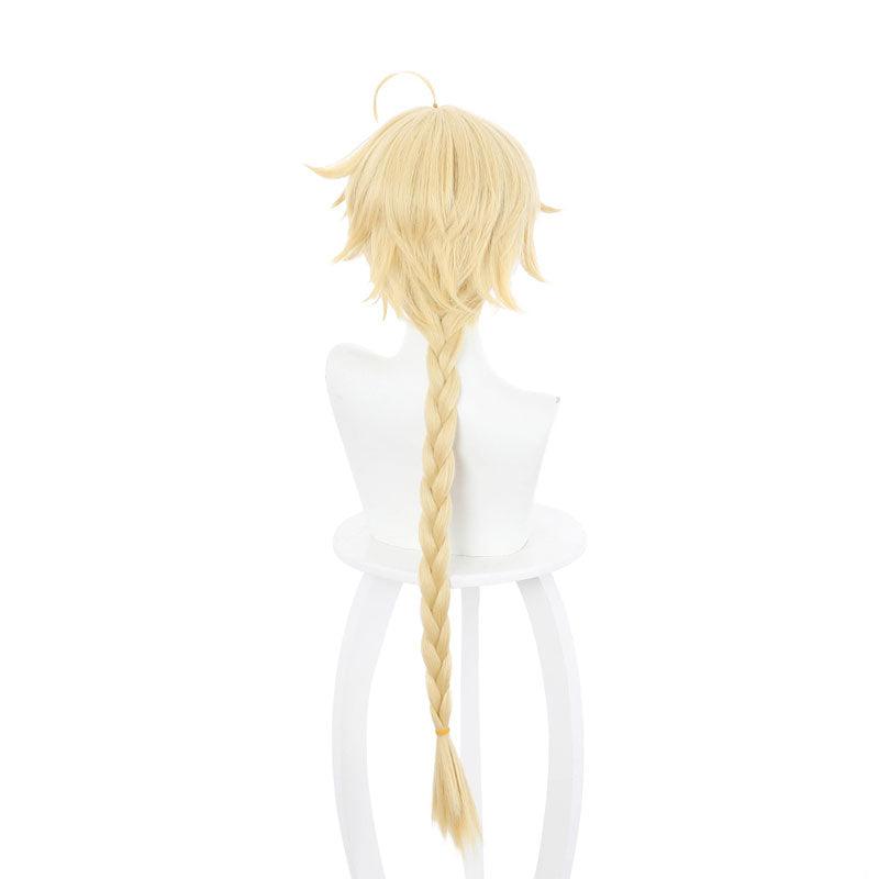 game genshin impact traveler blonde ponytail cosplay wigs