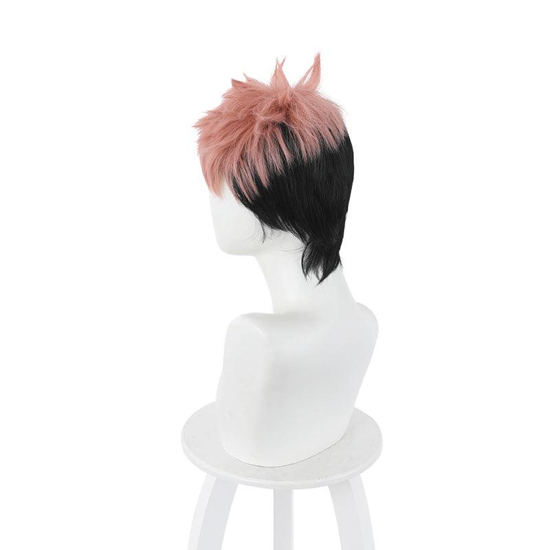 anime jujutsu kaisen yuji itadori short pink gradient black cosplay wigs