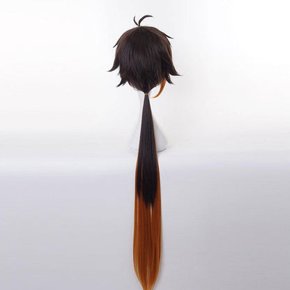 game genshin impact zhongli dark brown long cosplay wigs