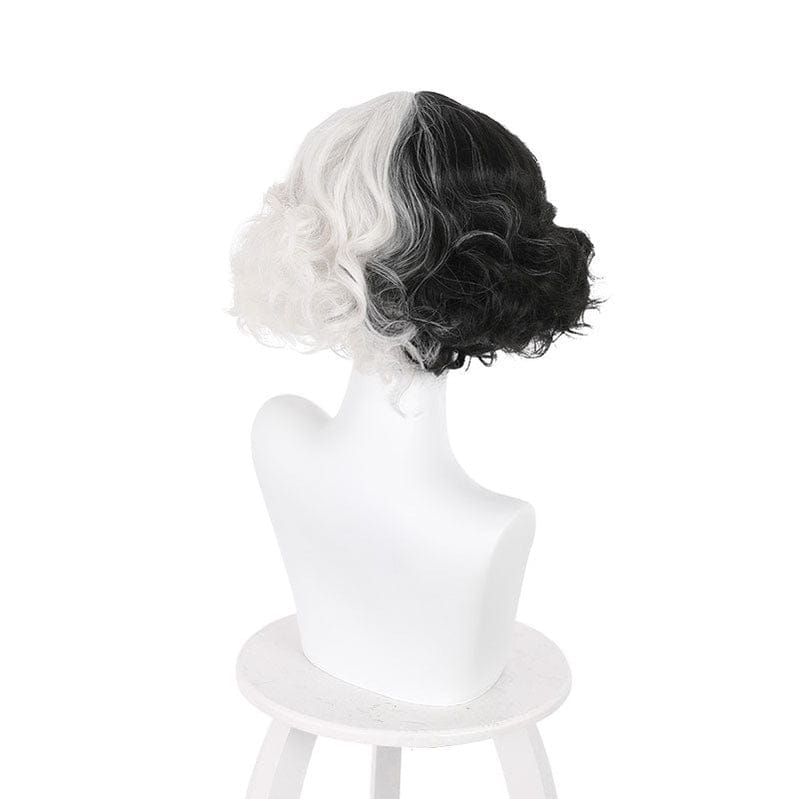 movie cruella cruella de vil black white bangs curly cosplay wigs