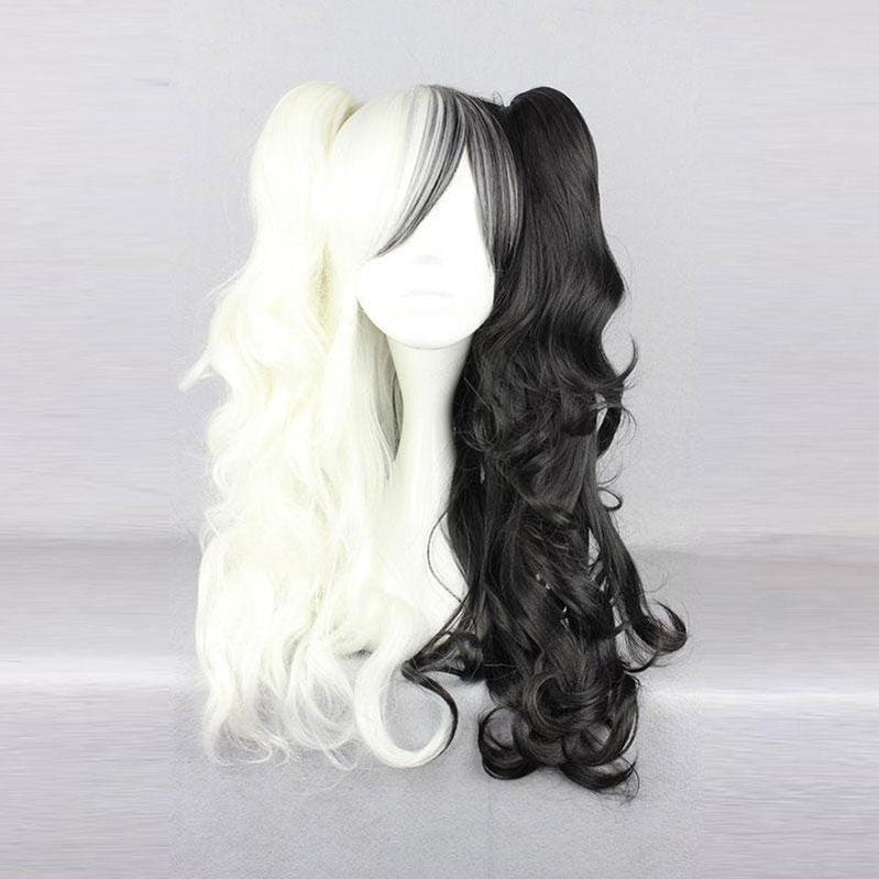 anime danganronpa trigger happy havoc monokuma black and white bear double ponytail long curly cosplay wigs