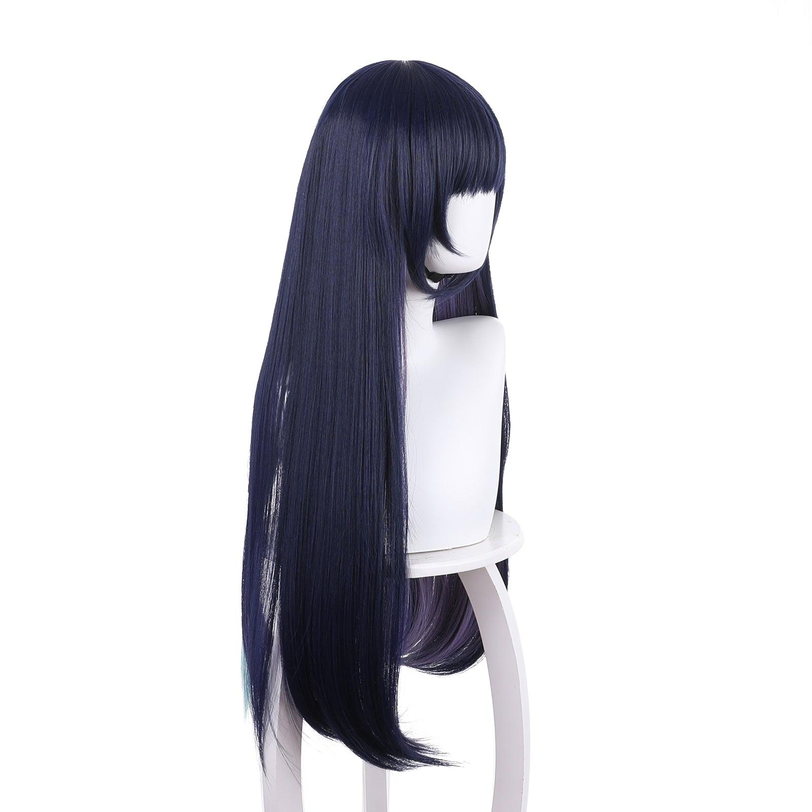 anime genshin impact yun jin dark blue long straight cosplay wig 503w