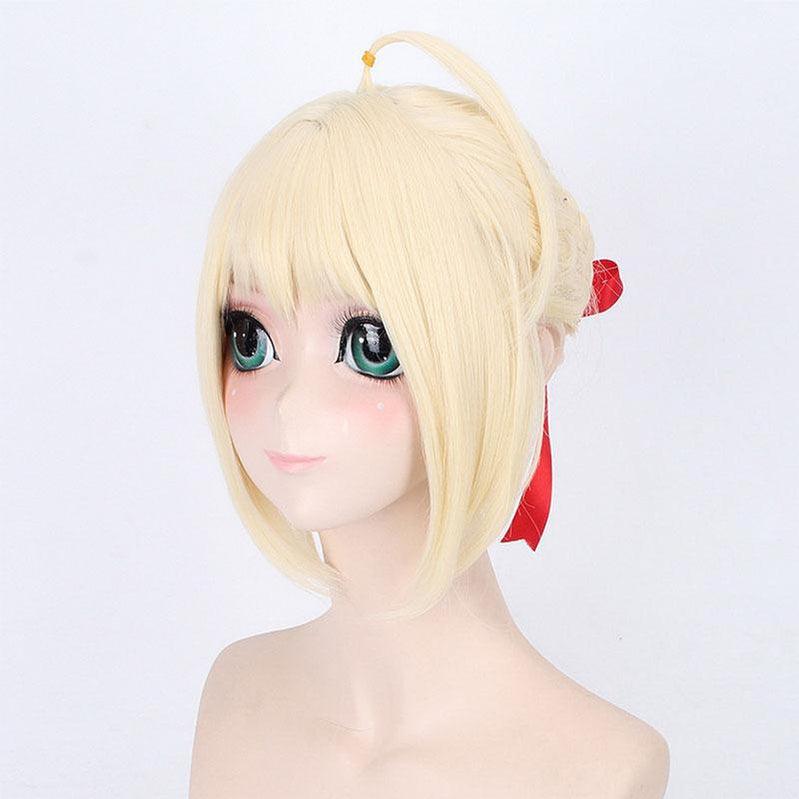 anime fgo fate stay night arturia pendragon saber blonde grey styled updo 3 colors cosplay wigs