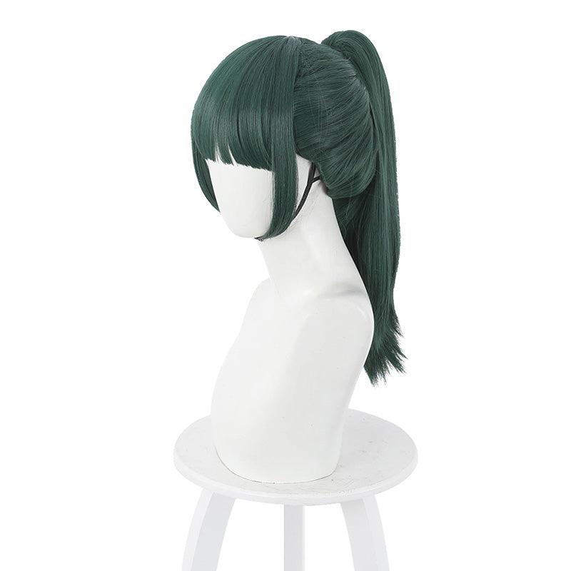 anime jujutsu kaisen maki zenin long dark green cosplay wigs