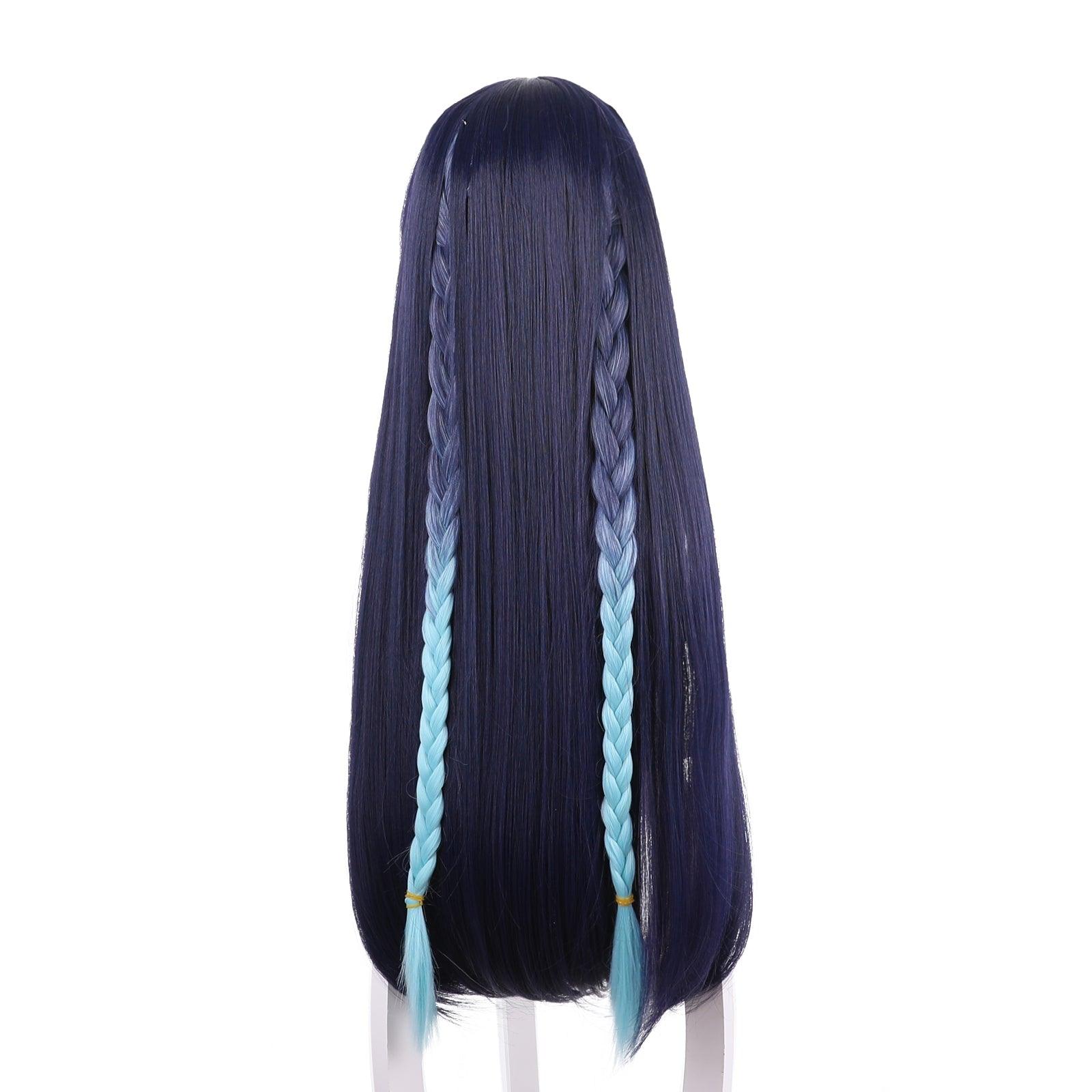 anime genshin impact yun jin dark blue long straight cosplay wig 503w