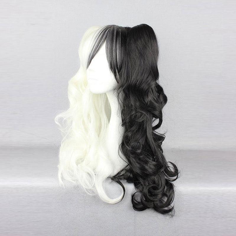 anime danganronpa trigger happy havoc monokuma black and white bear double ponytail long curly cosplay wigs