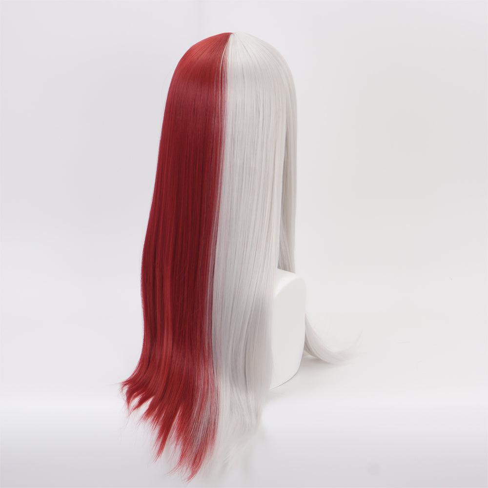 anime my hero academia todoroki shoto white and red long cosplay wig qx16