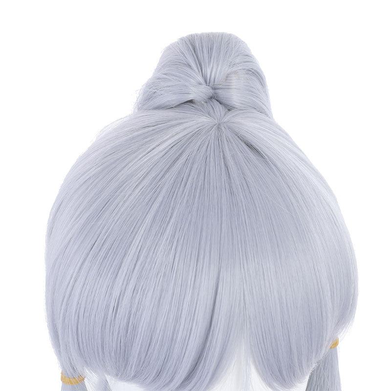 game genshin impact kamisato ayaka light gray blue ponytail cosplay wigs