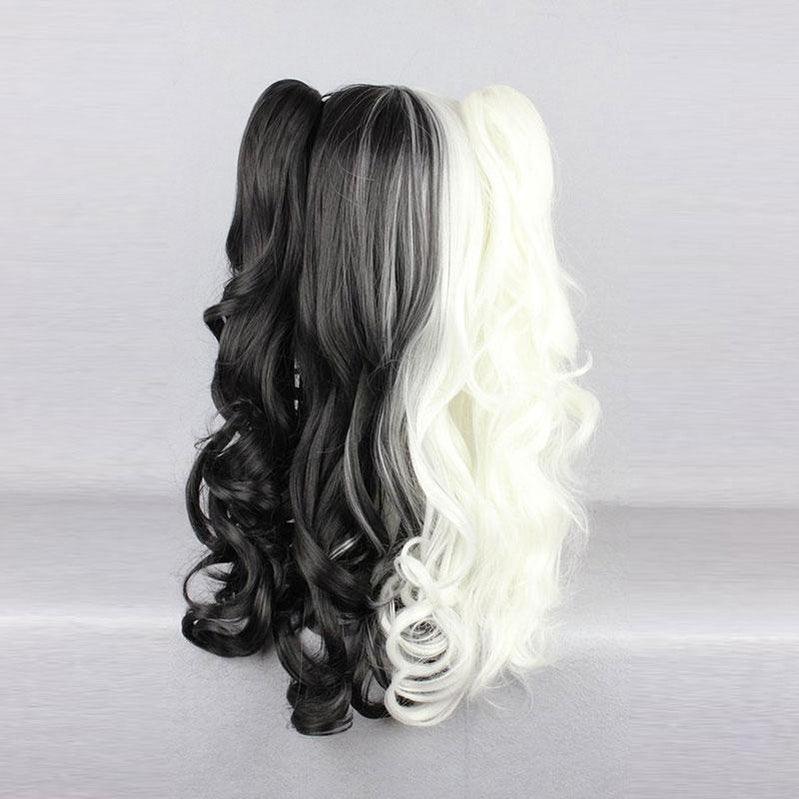 anime danganronpa trigger happy havoc monokuma black and white bear double ponytail long curly cosplay wigs