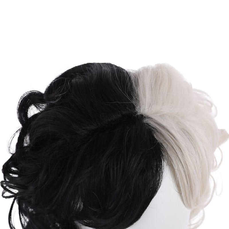 movie cruella cruella de vil black white center bangs curly cosplay wigs