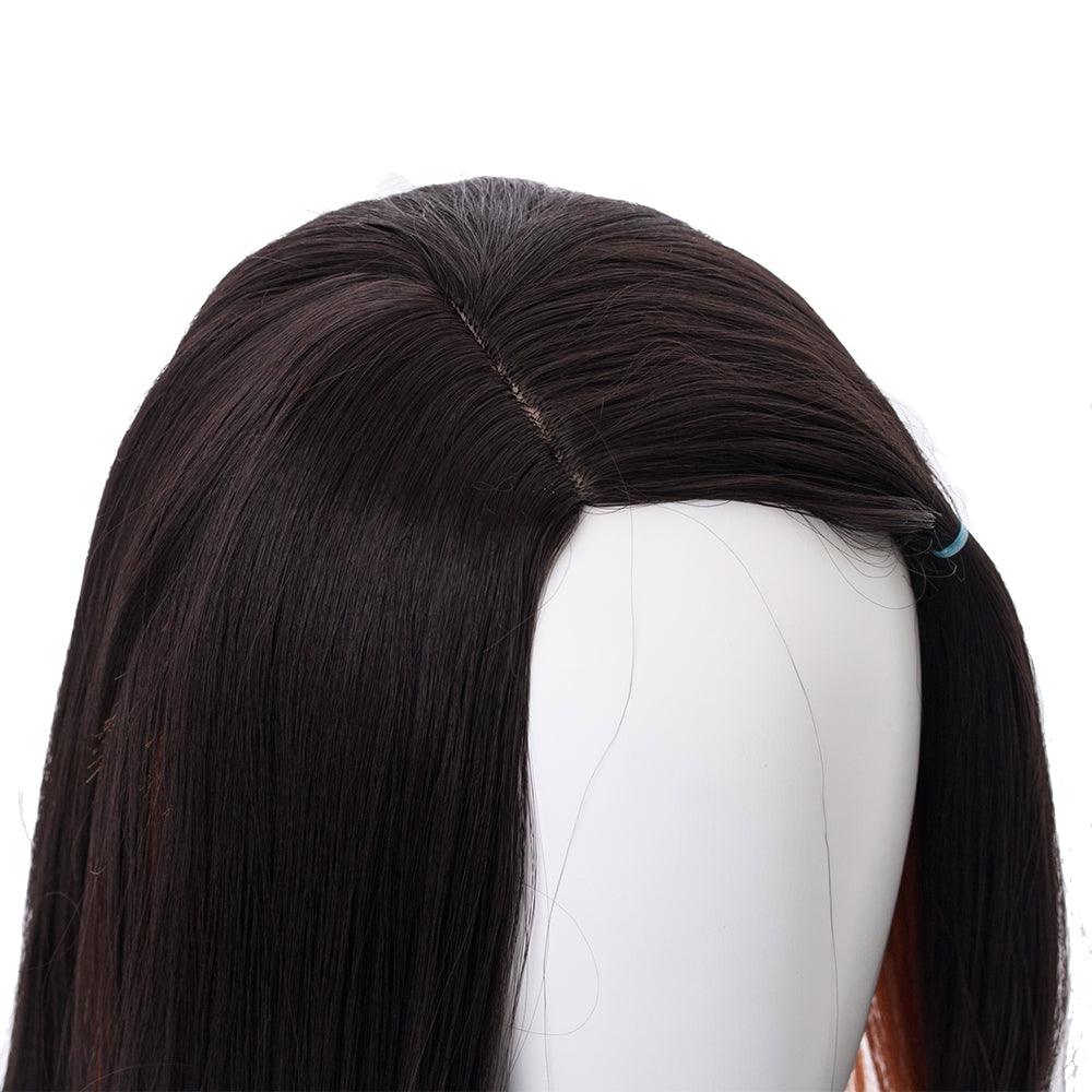 demon slayer kamado nezuko black gradient brownish yellow long cosplay wig 487b