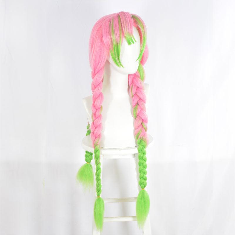 demon slayer kanroji mitsuri cosplay wig pink mixed green weave long wigs