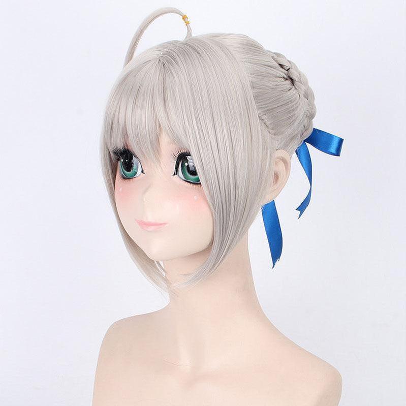 anime fgo fate stay night arturia pendragon saber blonde grey styled updo 3 colors cosplay wigs