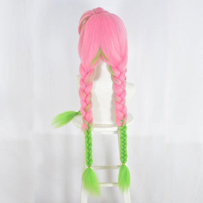 demon slayer kanroji mitsuri cosplay wig pink mixed green weave long wigs