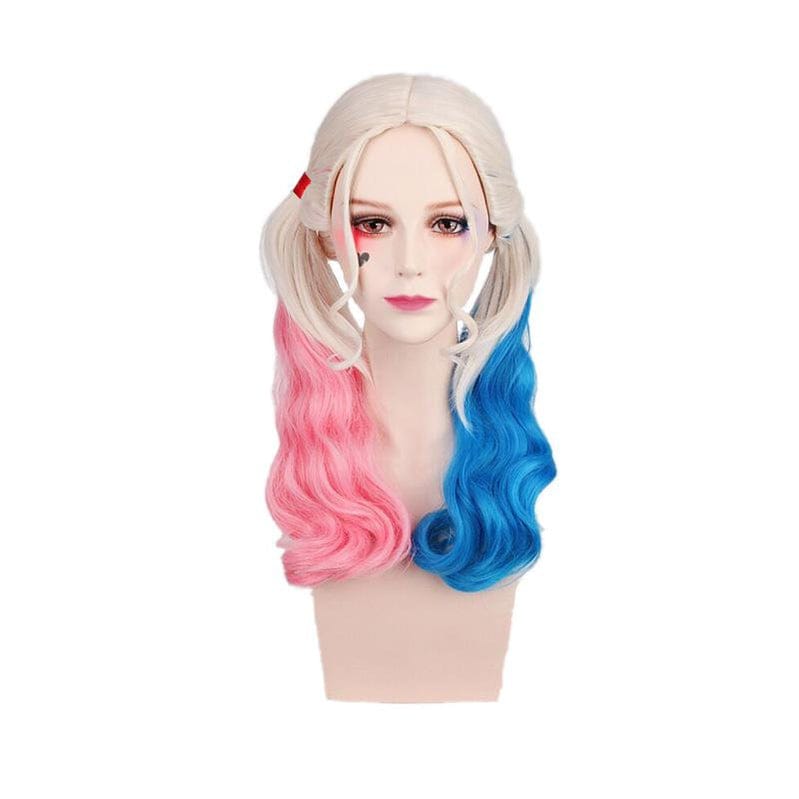 movie suicide squad harley quinn long pink and blue cosplay wigs