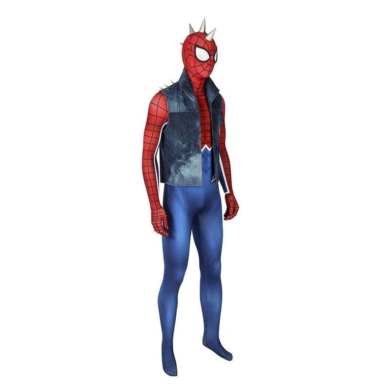 spider man ps4 peter parker spiderman punk rock elastic force jumpsuit cosplay costume with headgear and vest jacket