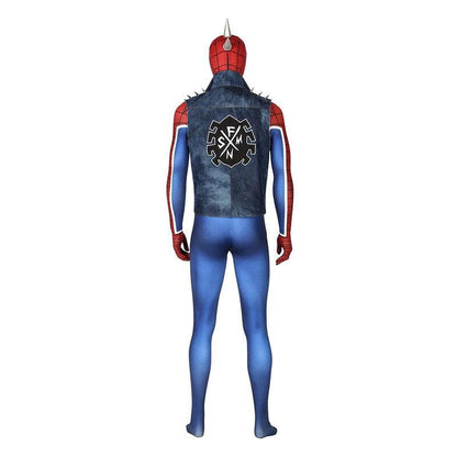 spider man ps4 peter parker spiderman punk rock elastic force jumpsuit cosplay costume with headgear and vest jacket