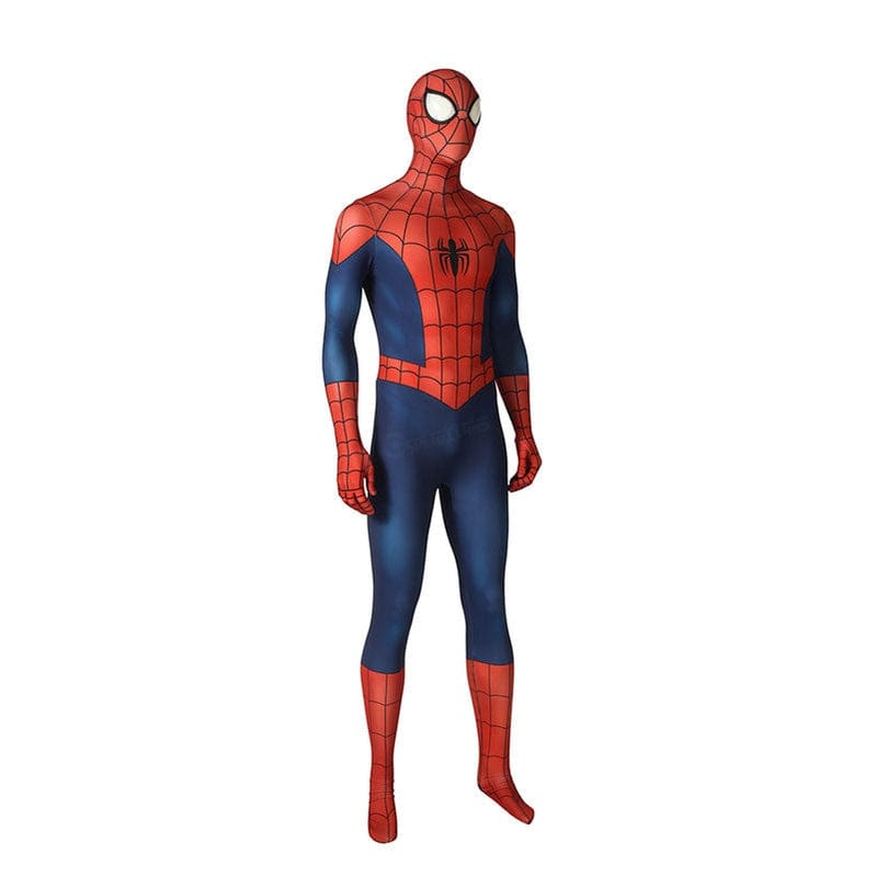 ultimate spider man season1 peter parker spiderman elastic force jumpsuit cosplay costume with free headgear