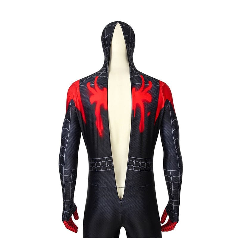 movie spider man into the spider verse miles morales spiderman elastic force cosplay costume jumpsuit with free headgear