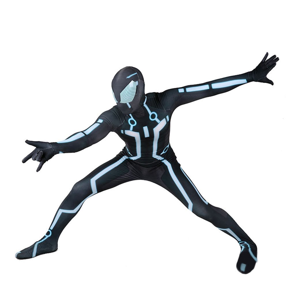 Tron Legacy Spider Man Blue Jumpsuits Costume Adult Halloween Bodysuit