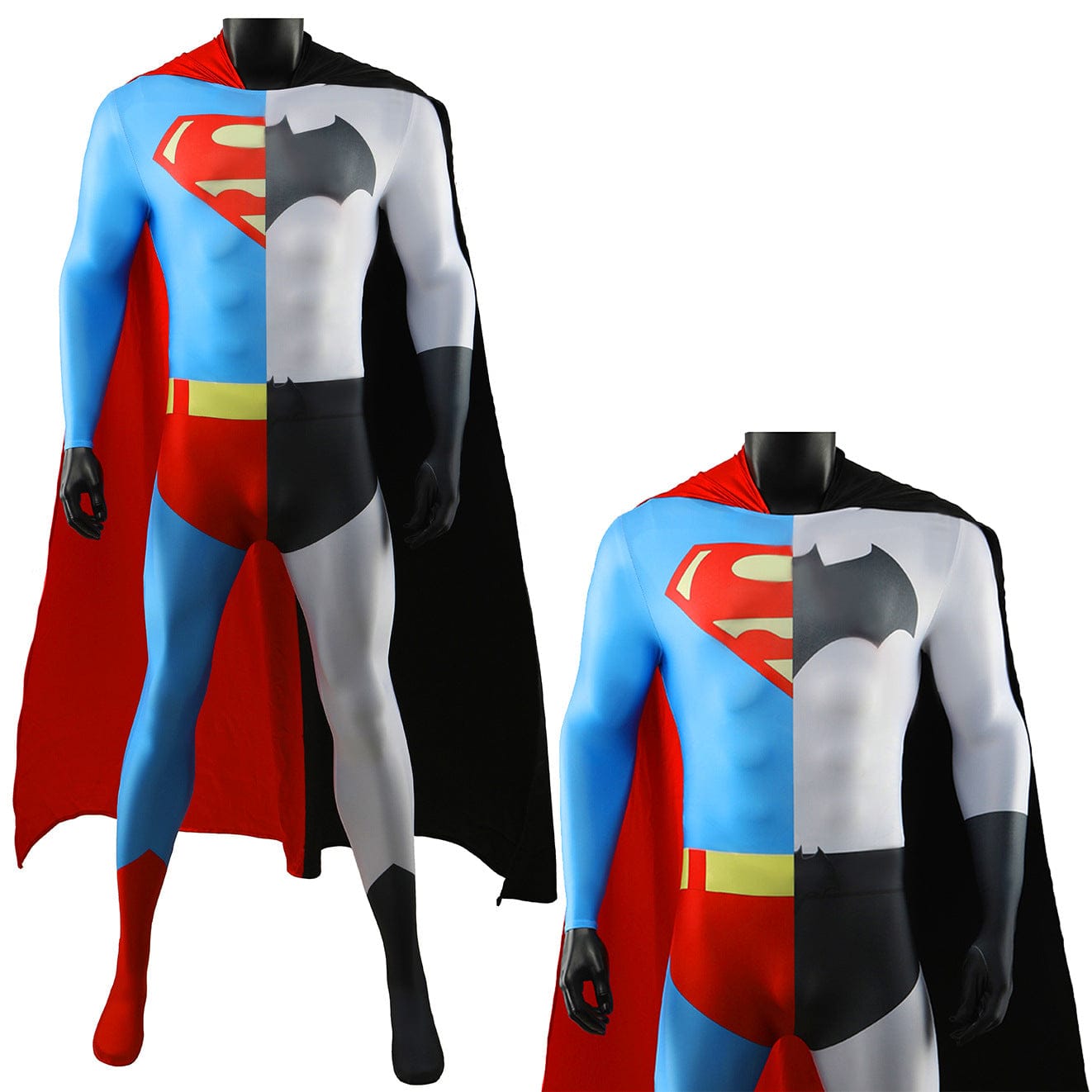 Superman and Batman Combined Jumpsuits Costume Adult Halloween Bodysuit