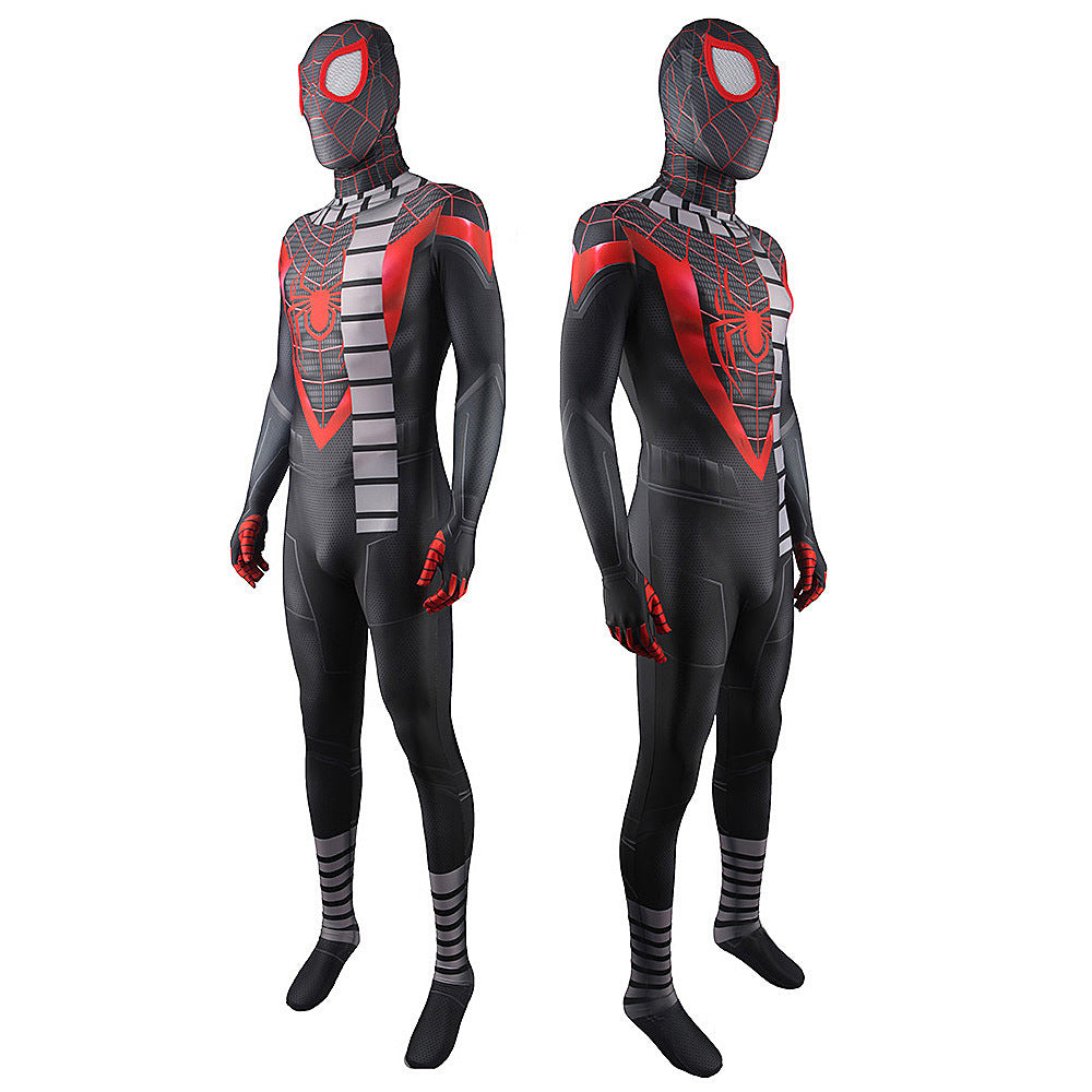 Miles Morales Spider man with Scarf Jumpsuits Costume Adult Bodysuit