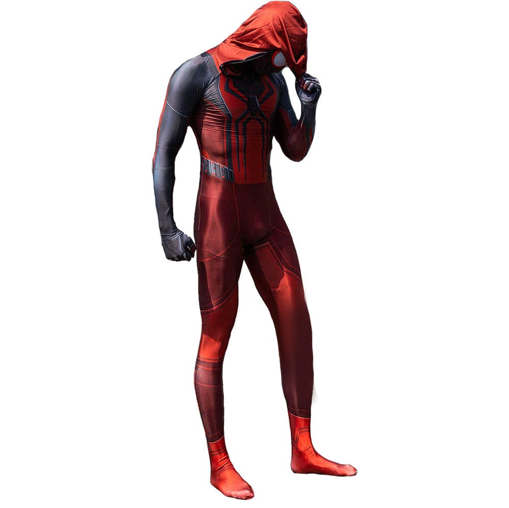 PS5 Spider man Hooded Red Jumpsuits Cosplay Costume Adult Bodysuit