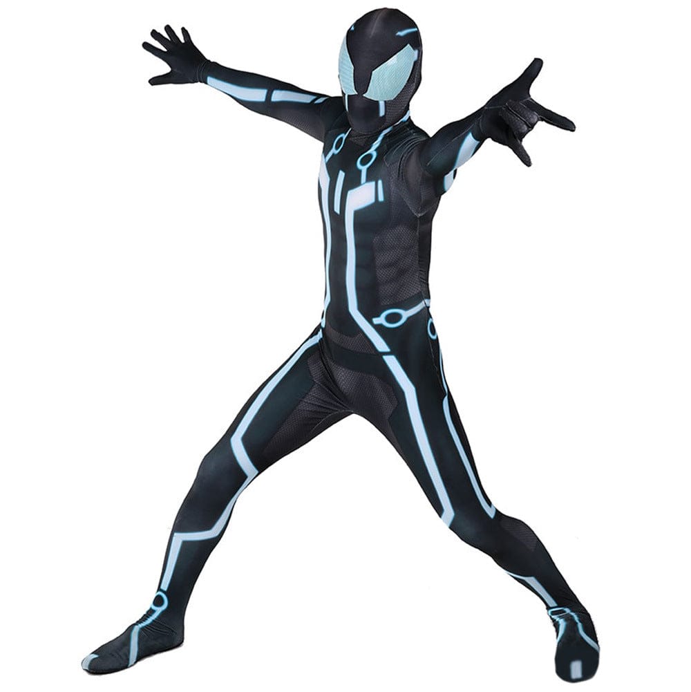 Tron Legacy Spider Man Blue Jumpsuits Costume Adult Halloween Bodysuit