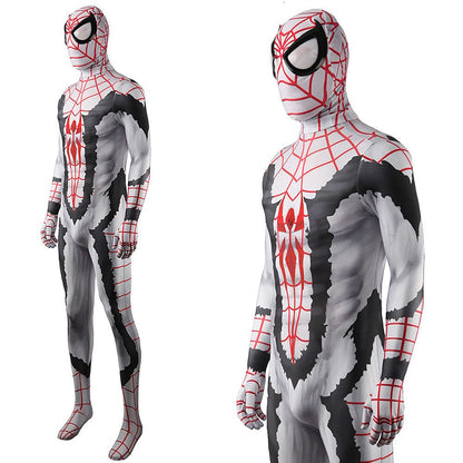 Comic White Spiderman Jumpsuits Costume Adult Halloween Bodysuit