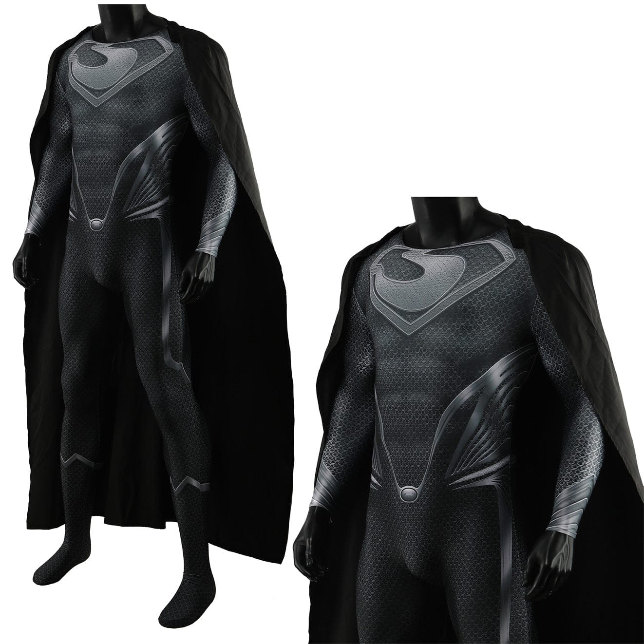 Black Superman The Man of Steel Jumpsuits Costume Adult Bodysuit