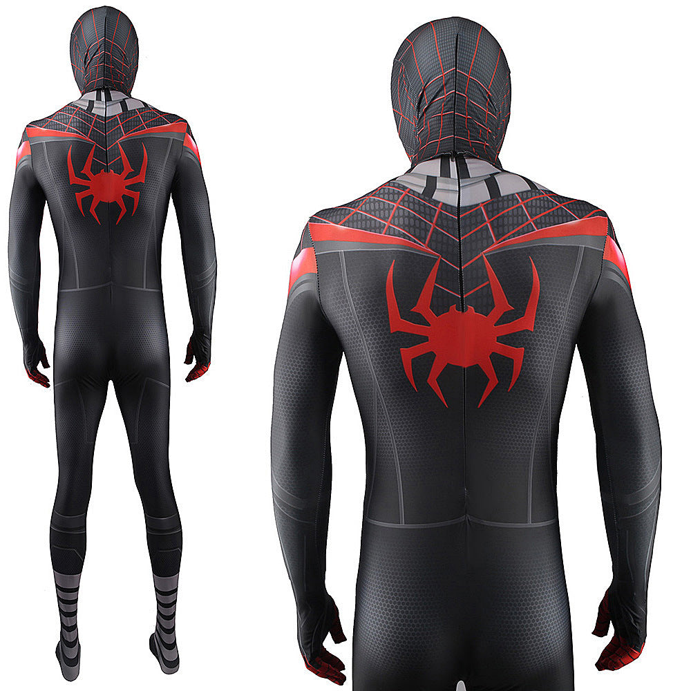 Miles Morales Spider man with Scarf Jumpsuits Costume Adult Bodysuit