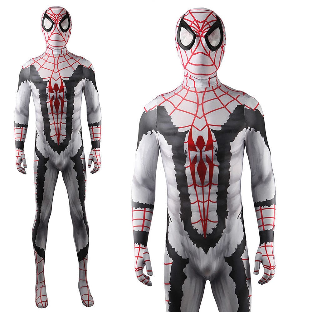 Comic White Spiderman Jumpsuits Costume Adult Halloween Bodysuit