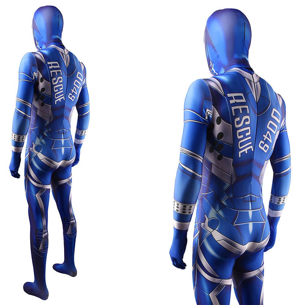 Pepper Potts Rescue Suit Blue Iron Man Jumpsuits Costume Adult Bodysuit