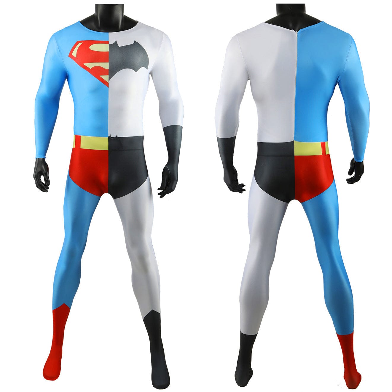 Superman and Batman Combined Jumpsuits Costume Adult Halloween Bodysuit