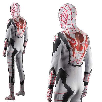 Comic White Spiderman Jumpsuits Costume Adult Halloween Bodysuit