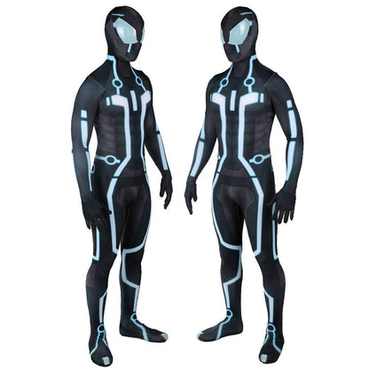 Tron Legacy Spider Man Blue Jumpsuits Costume Adult Halloween Bodysuit