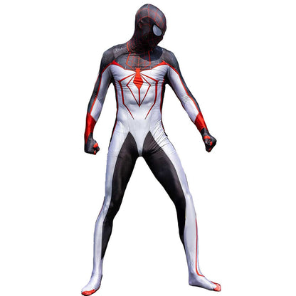 White Miles Morales Spider-man Jumpsuits Costume Adult Bodysuit