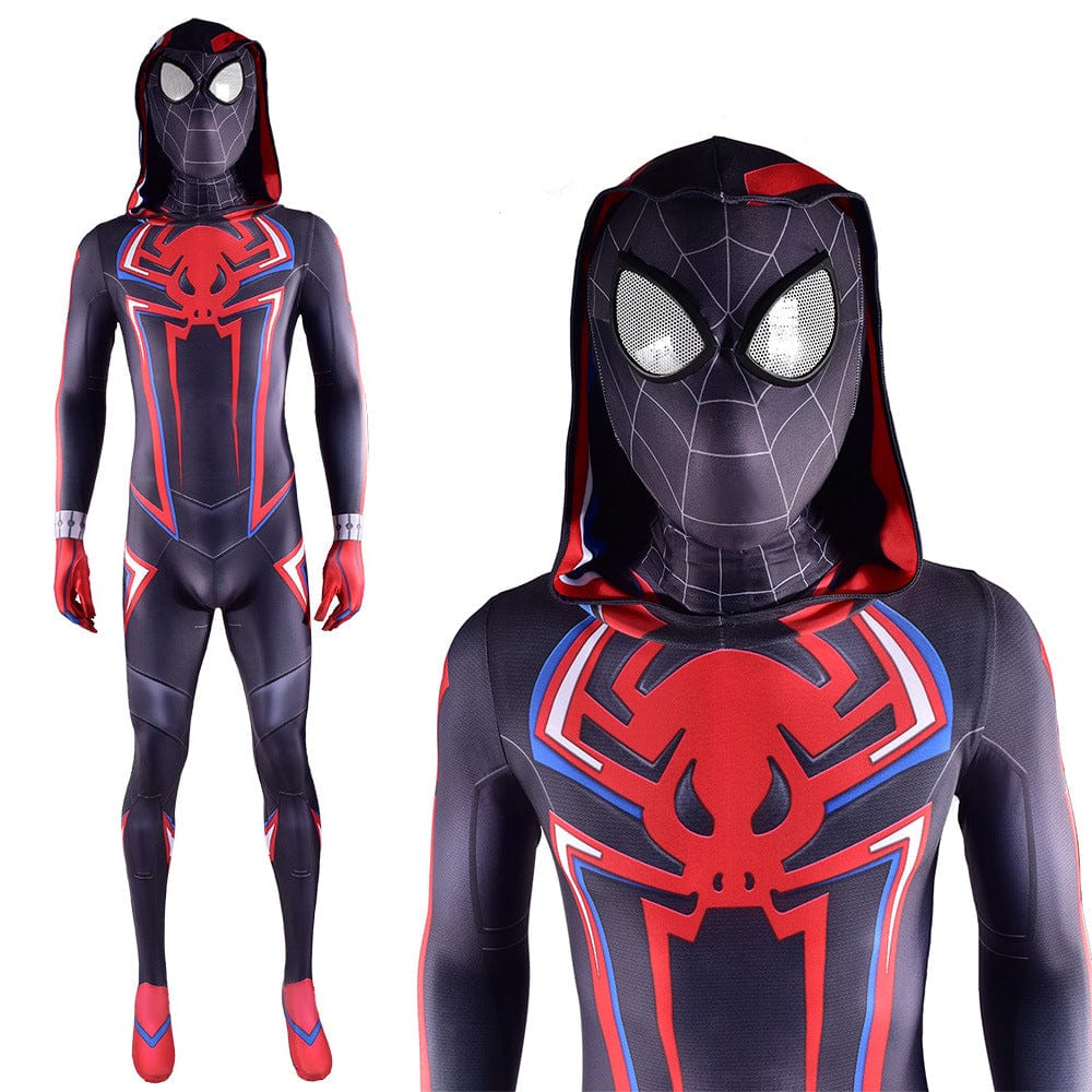PS5 2099 Miles Morales Spider-man Hooded Jumpsuits Costume Adult Bodysuit