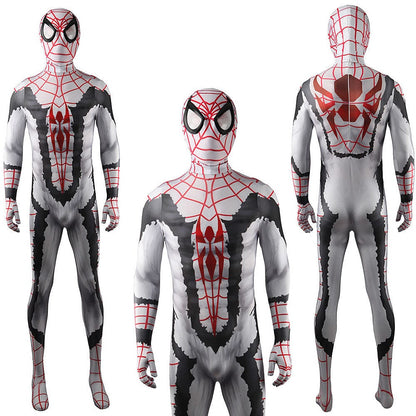 Comic White Spiderman Jumpsuits Costume Adult Halloween Bodysuit