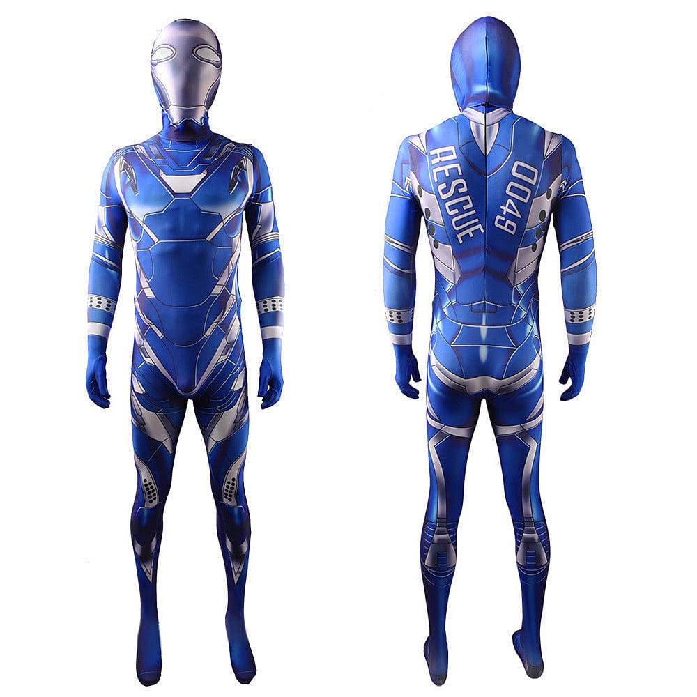 Pepper Potts Rescue Suit Blue Iron Man Jumpsuits Costume Adult Bodysuit