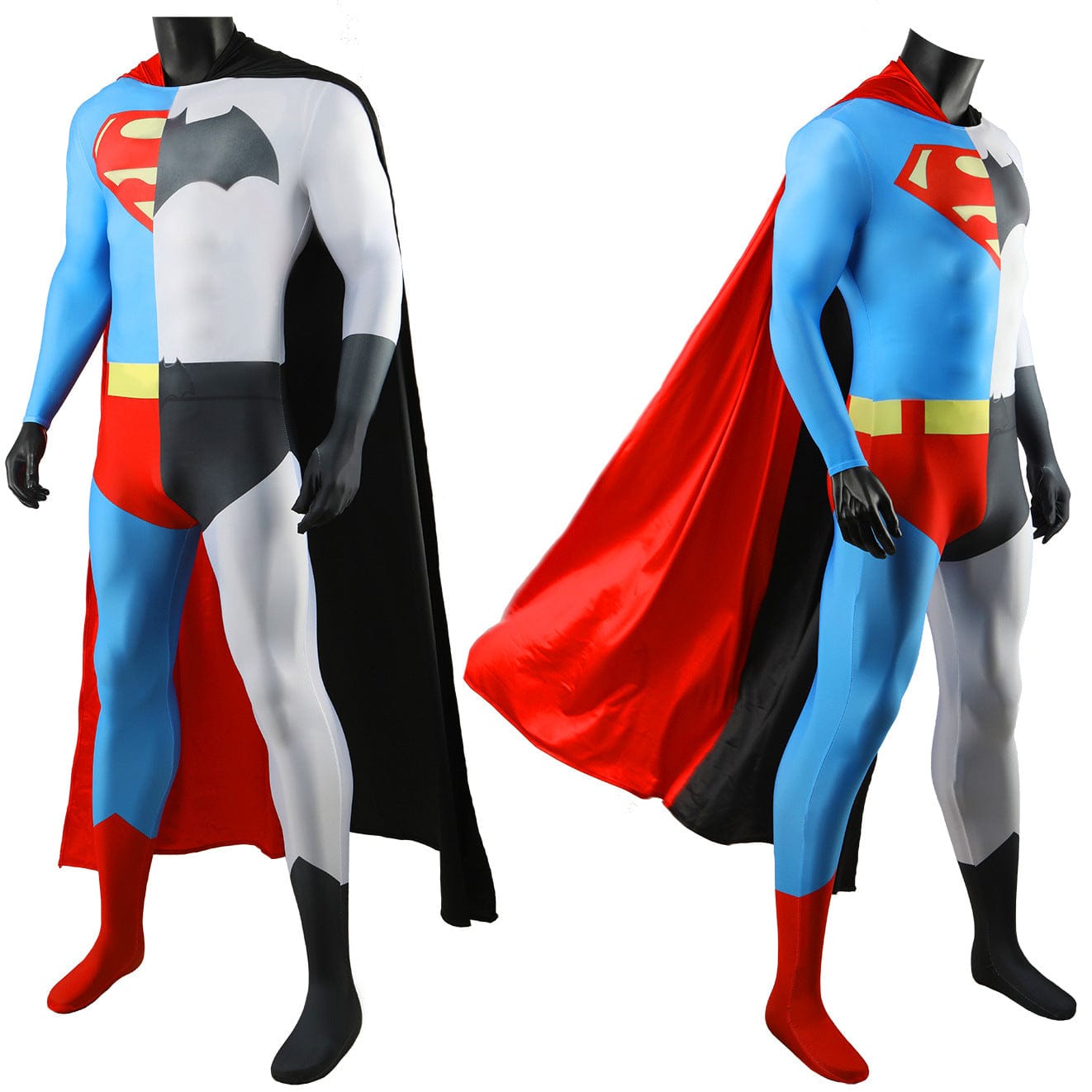 Superman and Batman Combined Jumpsuits Costume Adult Halloween Bodysuit