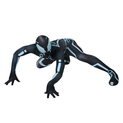 Tron Legacy Spider Man Blue Jumpsuits Costume Adult Halloween Bodysuit