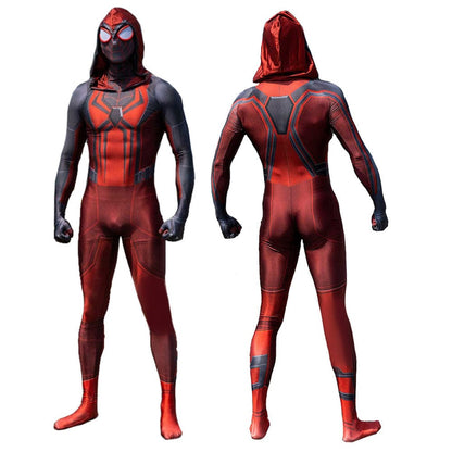 PS5 Spider man Hooded Red Jumpsuits Cosplay Costume Adult Bodysuit