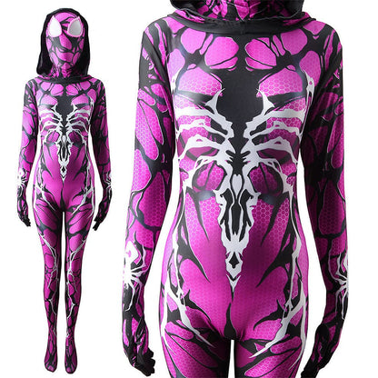 Violet Venom Spider Gwen Stacy Hooded Jumpsuits Costume Adult Bodysuit