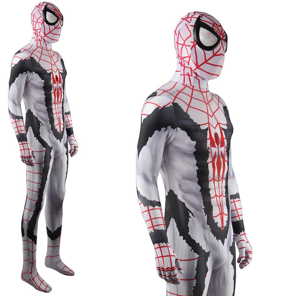 Comic White Spiderman Jumpsuits Costume Adult Halloween Bodysuit