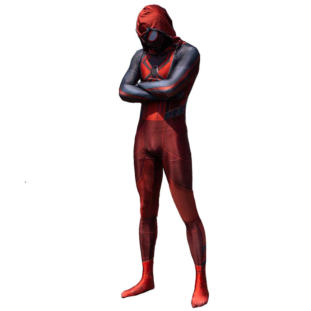 PS5 Spider man Hooded Red Jumpsuits Cosplay Costume Adult Bodysuit